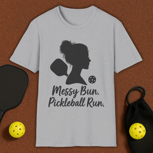 Messy Bun. Pickleball Run. T-Shirt
